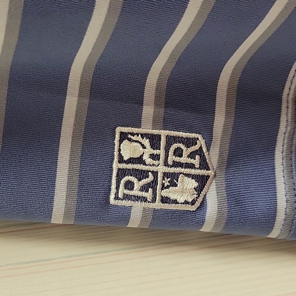 XL Greyson striped 3 button performance golf polo slate blue, grey white stripe. - Picture 5 of 6